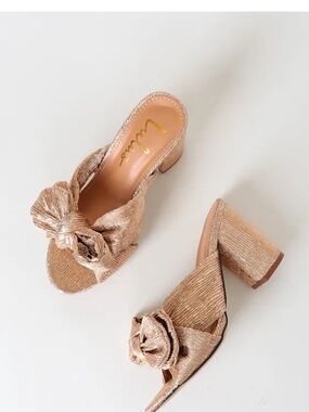 Lulu's Rose Gold Knotted Metallic Block Heel Sandals Sz 9